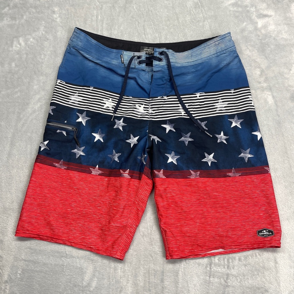 ONeill Hyperfreak Board Shorts Mens 31 American Flag Patriotic Red White Blue